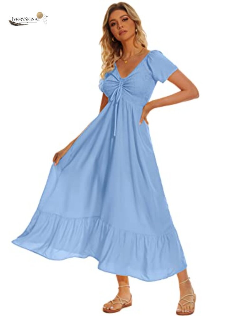 Floral Smocked Maxi Dress Women Short Sleeve Tiered A Line Boho Beach